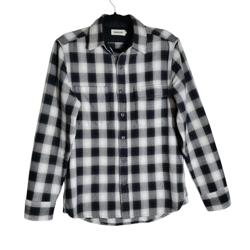 Taylor Stitch Mens Black White Buffalo Check Organic Cotton Shirt Size 38 Small